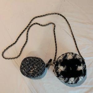 CHANEL Round Clutch With Chain and Coin Purse Black and White